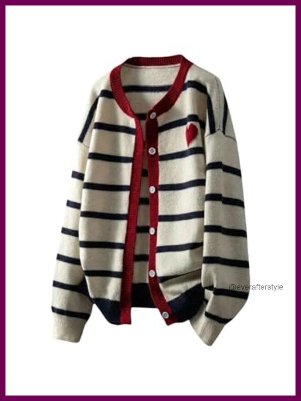 Women's Heart Striped Button Up Cardigan Long Sleeve Knit Sweater